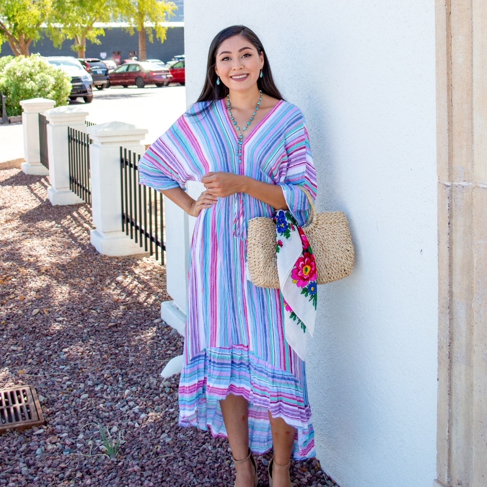 Rainbow Striped High Low Summer Dress